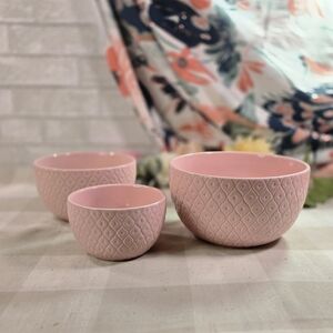 Set of 3 Nesting Coventry Biddy Patterned Pink Ceramic Mixing Bowls New